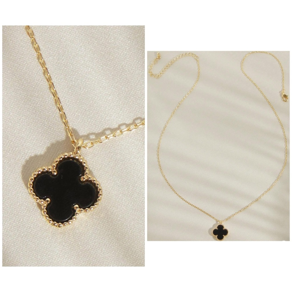 Elegant Black and Gold Clover Pendant Necklace